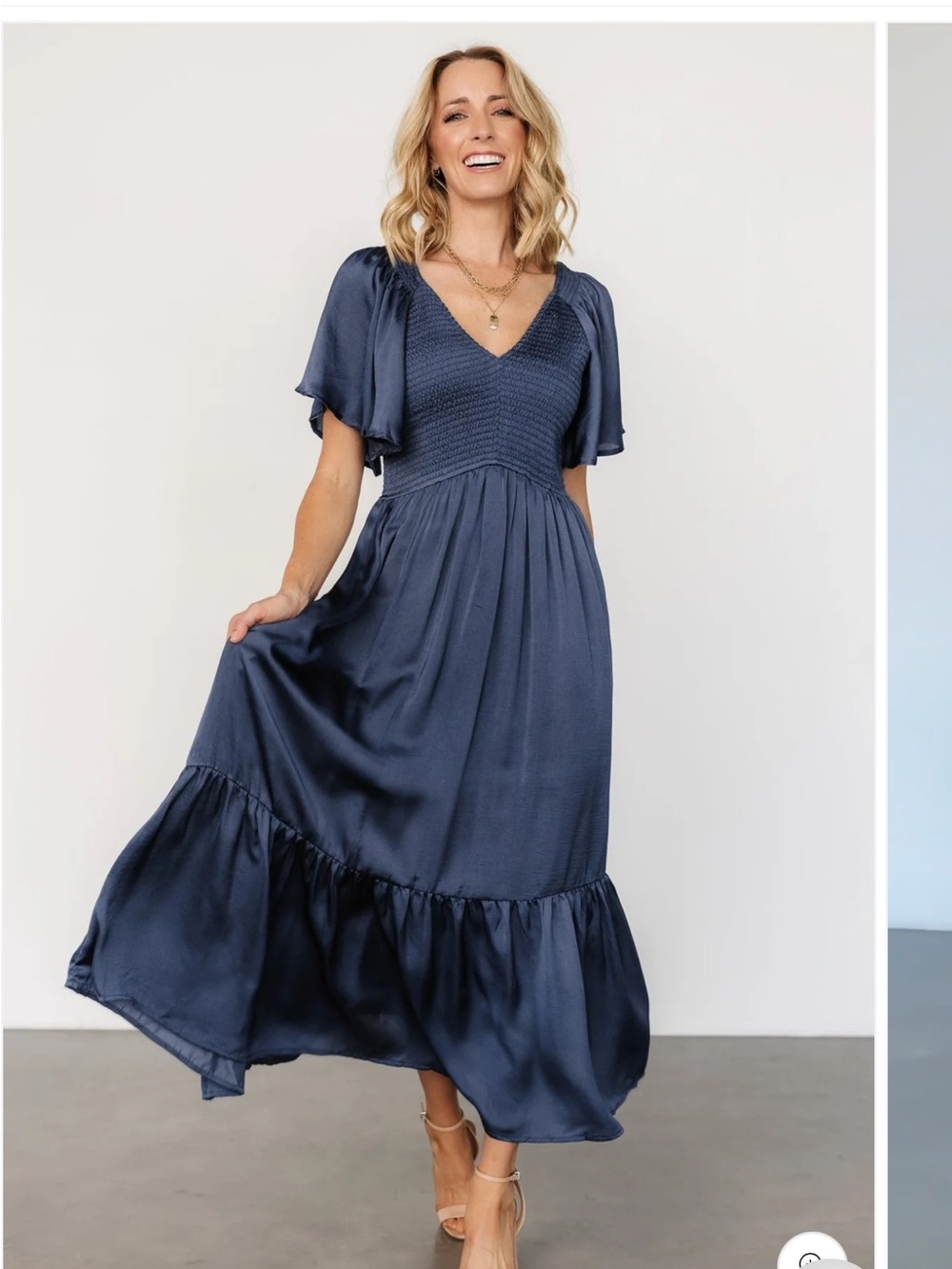 Women's Navy V-Neck Smocked Baltic Born Dress